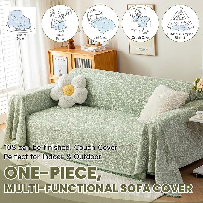 ROOMLIFE Green Sofa Cover, Vintage Boho Couch Cover - Image 6