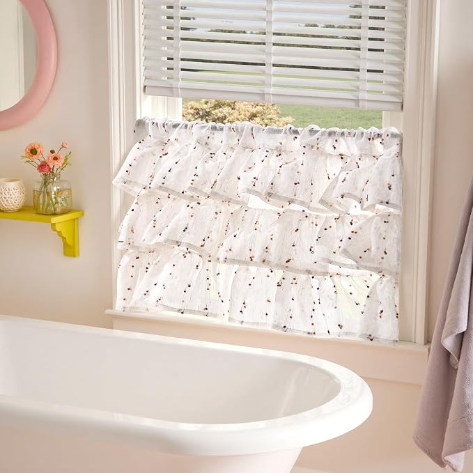 jinchan Ruffled Valance for Windows 18 Inch Mini Pom-Pom Voile Valance Curtains - Image 4