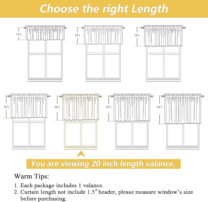 OWENIE Natural Valances for Windows 1 Pcs 20 Inch Length, Light Filtering - Image 3
