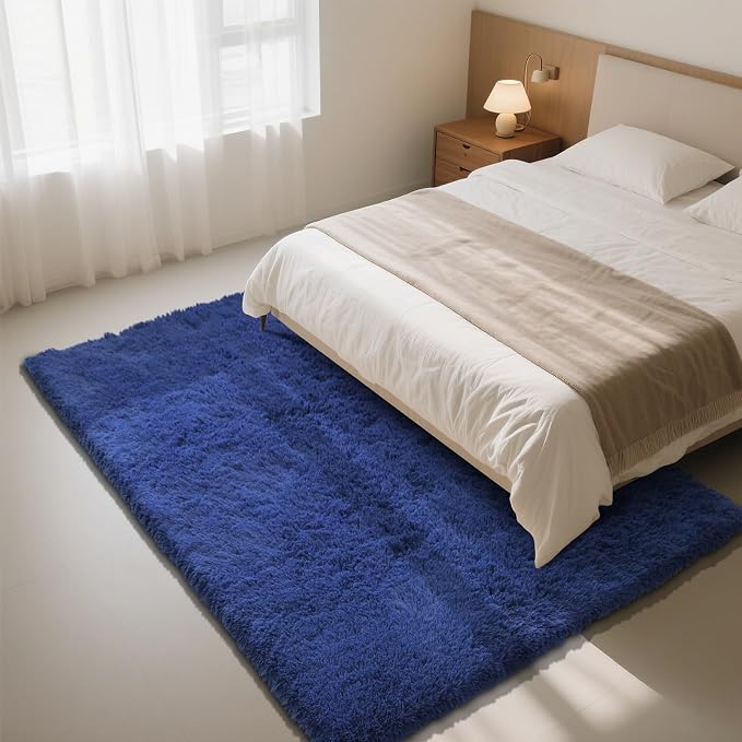 Blue Fluffy Rug Shaggy Area Rug, 4x6 Area Rugs - Image 3