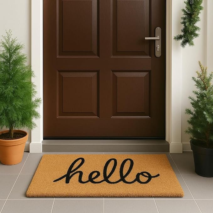 LuxUrux Hello Door Mat Outdoor Coco Coir Doormat, - Image 3