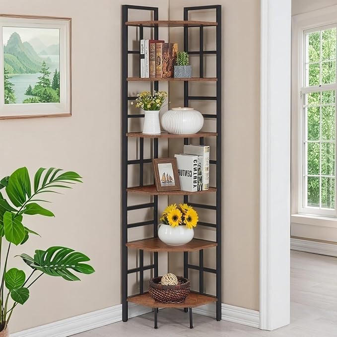 HOMISSUE Corner Shelf, 6 Tier Tall Narrow Bookshelf 76.9", Industrial Corner by Homissue