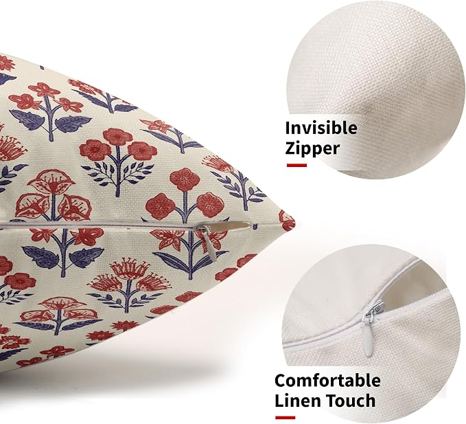 4th of July Patriotic Floral Block Print Pillow Covers 12x20 Inch Set of 2 - Image 2