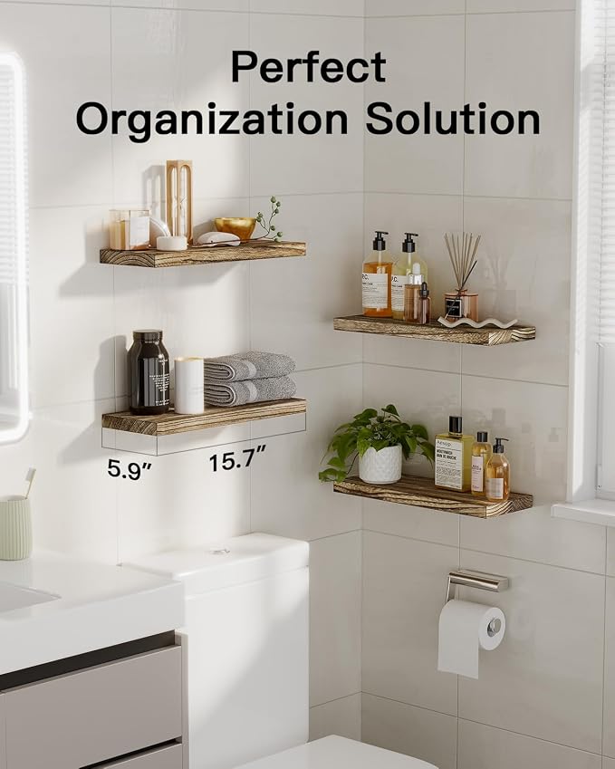 AMADA HOMEFURNISHING Floating Shelves, Paulownia Wood Wall Shelves - Image 2