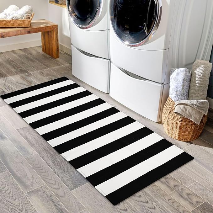 IOHOUZE Black White Striped Rug -2x4.3 Front Door Mats Outdoor, Washable Rug - Image 4