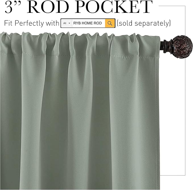 RYB HOME Blackout French Door Window Curtain Covering, Rod Pocket Thermal - Image 2