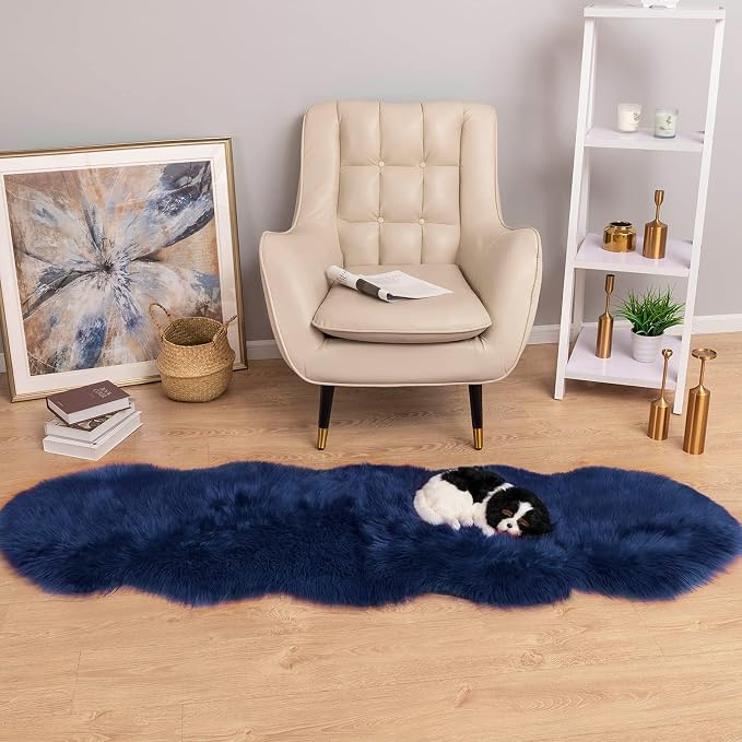 Carvapet 2x6 Luxury Faux Sheepskin Rug – Soft Navy Blue Faux Fur Couch Seat - Image 4