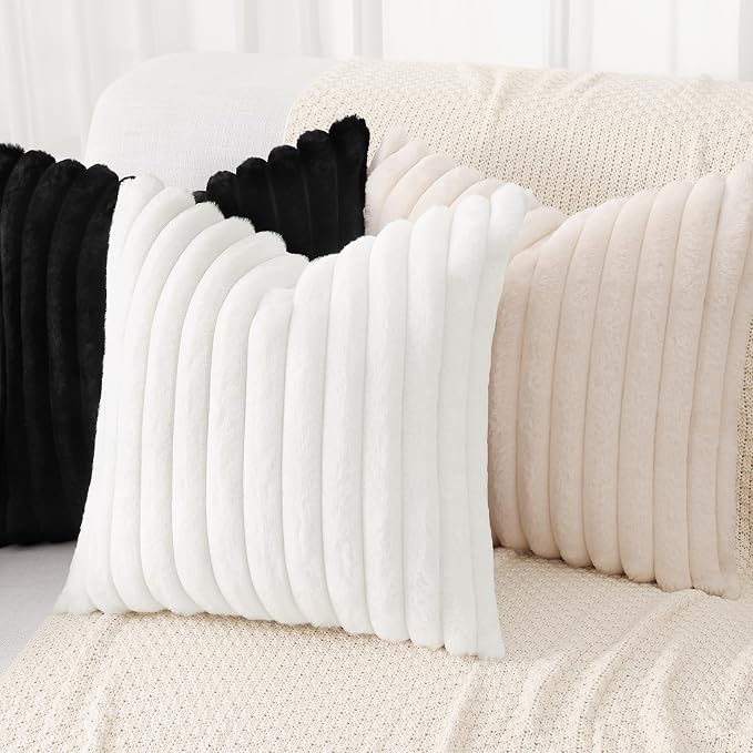 decorUhome Summer Cozy Faux Fur Throw Pillow Covers 26x26 Set of 2 Decorative - Image 4