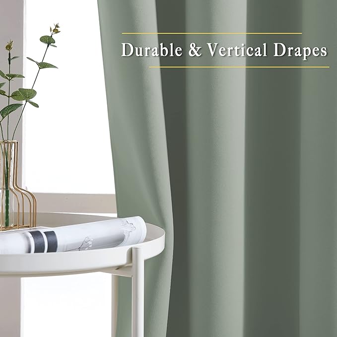 NICETOWN Blackout Bedroom Sage Green Curtains 96 inches Long, Energy Saving - Image 3