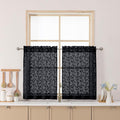Chyhomenyc Black Sheer Curtains 30 Inch Length, Light Filtering Leaf Tufted by Chyhomenyc
