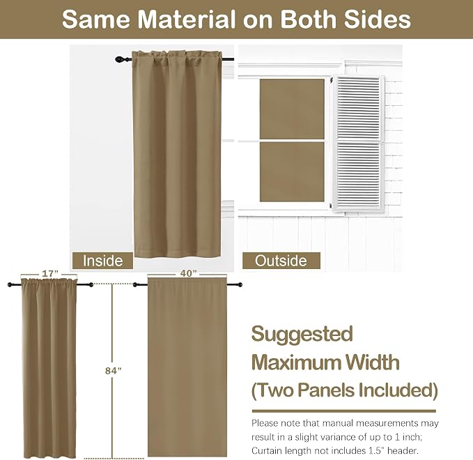 OVZME Taupe Blackout Curtains for Bedroom 84 Inch Length 2 Panels Set, Soft - Image 2