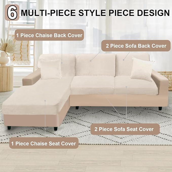NAISI Sectional Couch Covers 6 Pieces Velvet Couch Cushion Covers L Shape Soft - Image 5