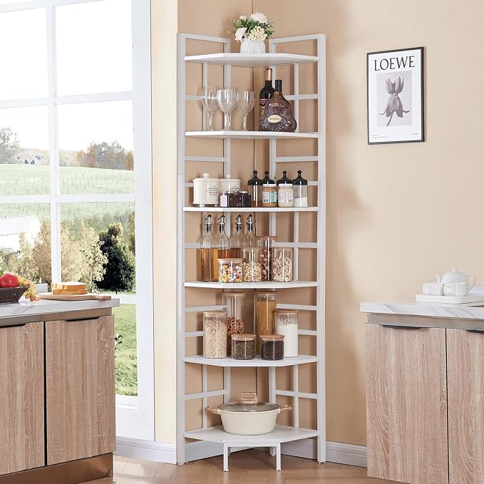 HOMISSUE Corner Shelf, 6 Tier Tall Narrow Bookshelf 76.9", Industrial Corner - Image 4