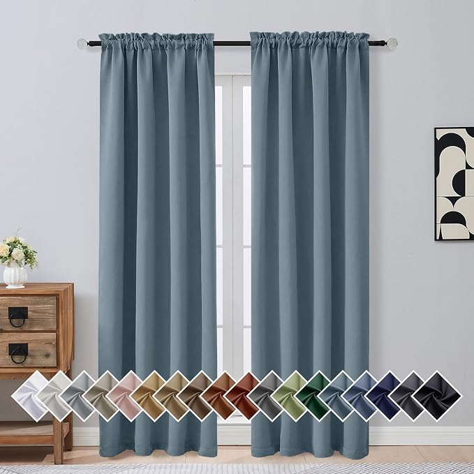 OVZME Stone Blue Blackout Curtains by OVZME