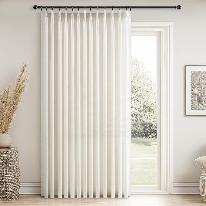 Topfinel 108 Inch Pinch Pleated Linen Curtains 1 Panels, Natural Semi Sheer by Topfinel