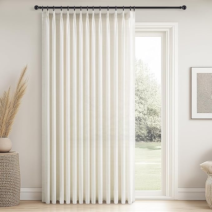 Topfinel 96 Inches Long Pinch Pleated Semi Sheer Curtains, Natural Linen by Topfinel