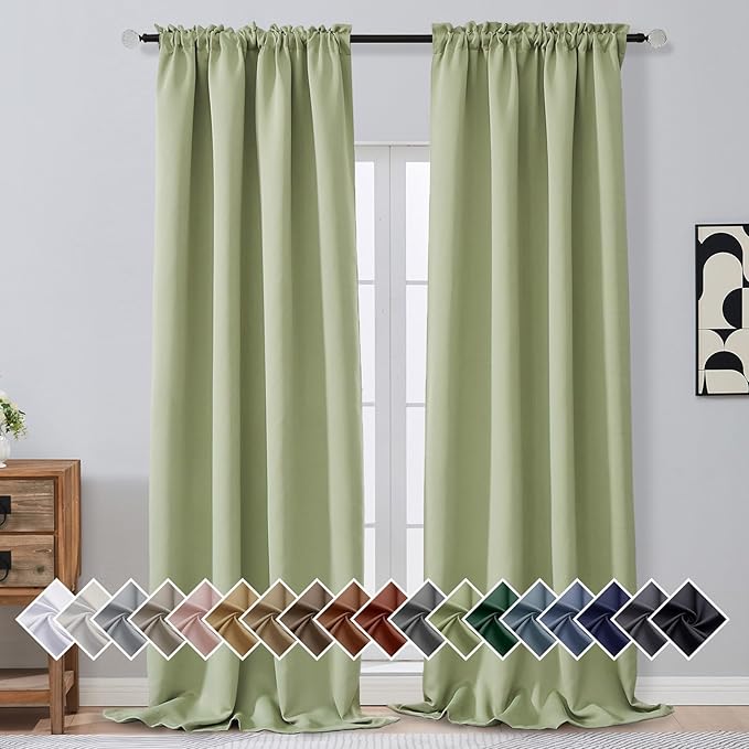 OVZME Sage Green Blackout Curtains 108 Inches Long 2 Panels, Solid Light by OVZME