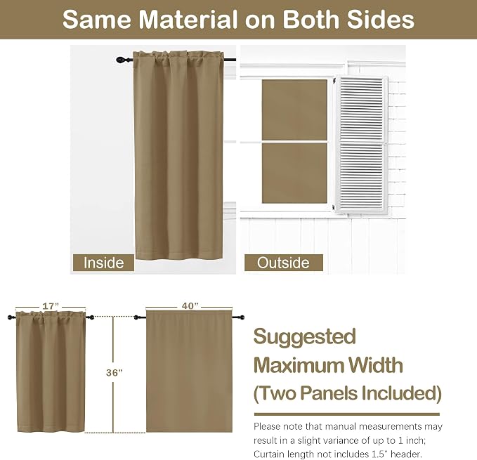 OVZME Taupe Blackout Curtains for Small Window Treatment, Light Blocking Short - Image 2