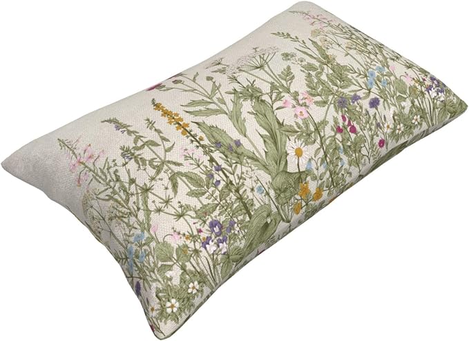AEIOAE Sage Green Pillow Covers 12x20 Inch Set of 2, Spring Wildflower Plant - Image 6