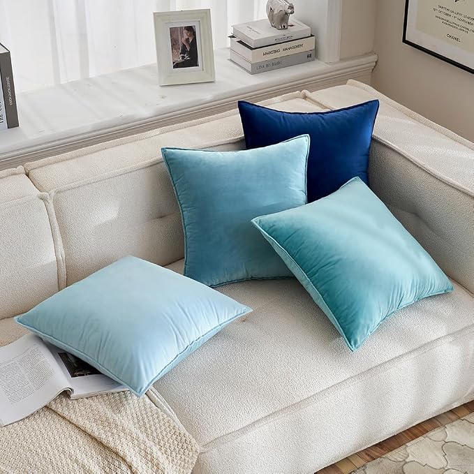 MIULEE Light Blue Velvet Throw Pillow Covers 18x18 Soft Decorative Solid Square - Image 5