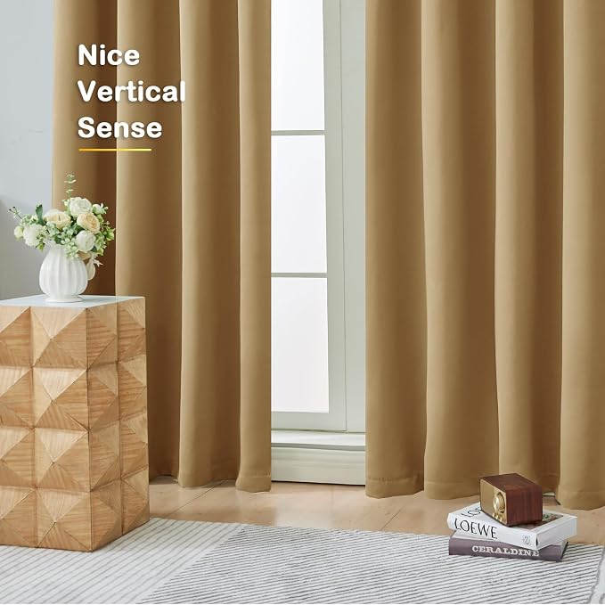 OVZME Gold Blackout Curtains for Bedroom 96 Inches Long 2 Panels, Soft Fabric - Image 9
