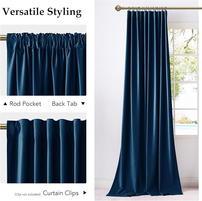 NICETOWN Navy Blue Velvet Blackout Curtains 96 inch Long - Image 4
