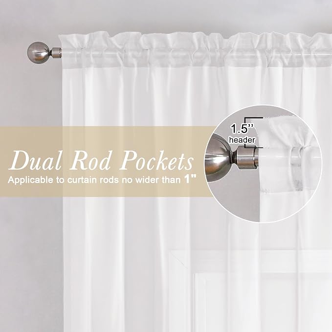 Lecloud 36 Inch White Sheer Curtains Tiers 2 PCS - Image 2