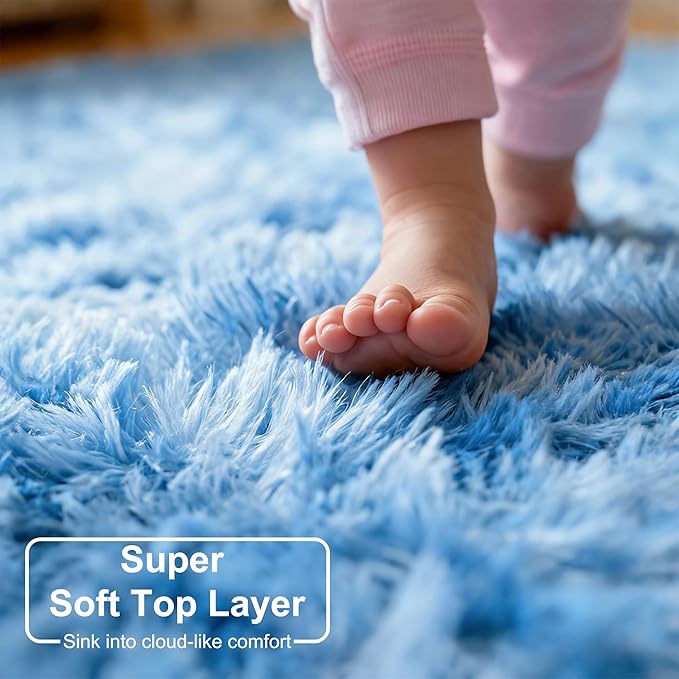 Amdrebio Tie-Dyed Light Blue Area Rugs - Image 5