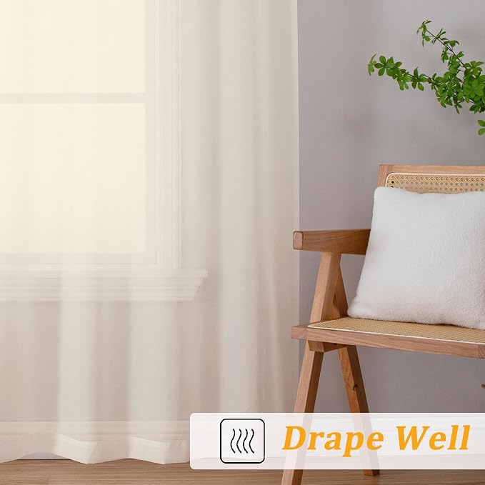 Gwine Extra Long Cream Sheer Curtains 120 Inches Long 2 Panels Set, Voile Light - Image 6
