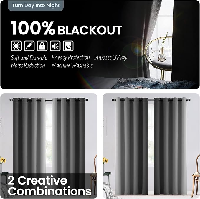 SimpleHome Grey and Greyish White Blackout Curtains - Image 2