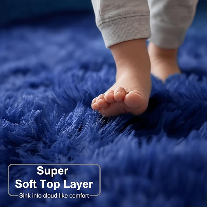 Navy Blue Round Rugs 5Ft for Boys Bedroom, Fluffy Circle Area Rug for Kids - Image 4