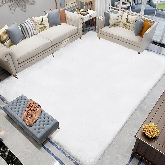 Latepis White Fluffy Faux Fur Rug 6x9 Machine Washable Area Rugs Faux Rabbit by Latepis