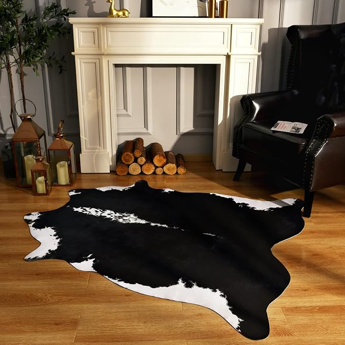 BENRON Premium Cowhide Rug Black, Faux Cow Hide Rugs - Image 4