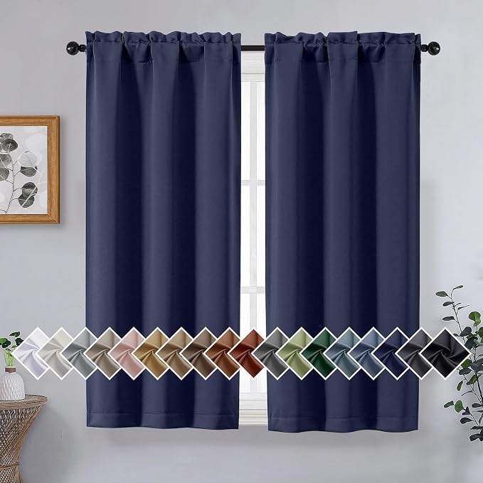 OVZME Navy Blue Short Blackout Curtains by OVZME