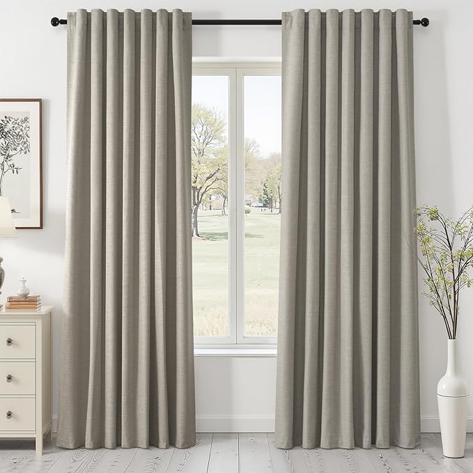 Topfinel 90 Inches Linen Curtains 100% Blackout Curtain by Topfinel