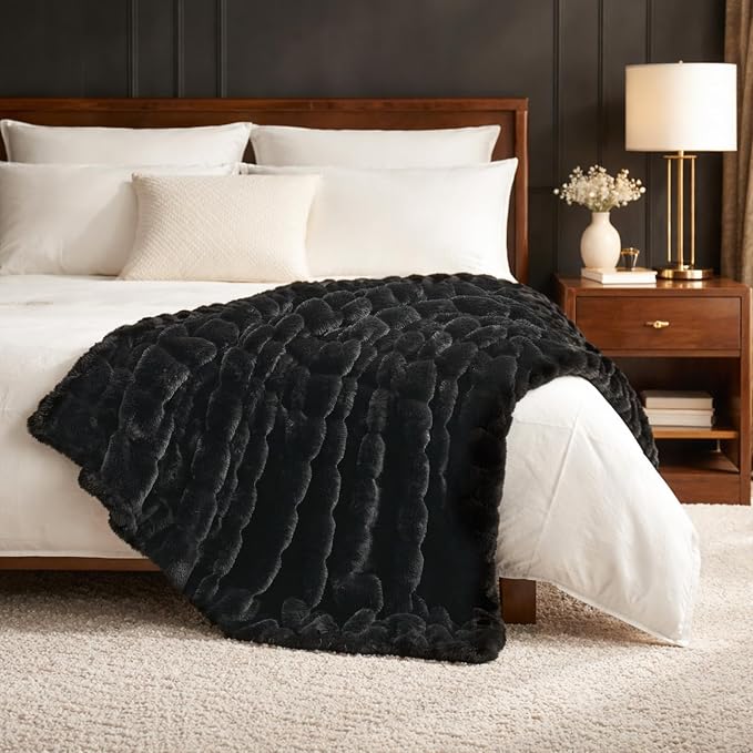 Cozy Bliss Deluxe Sheared Rabbit Faux Fur Throw Blanket, Soft Fuzzy High-Low - Image 4