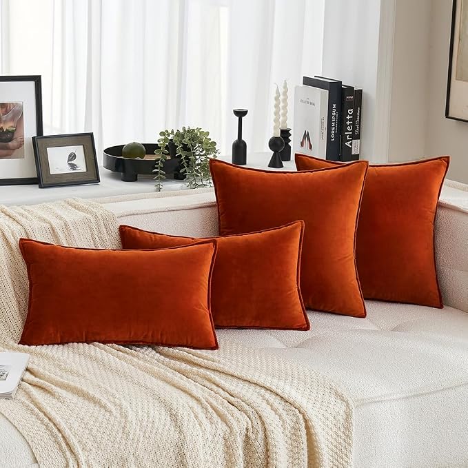 MIULEE Burnt Orange Velvet Throw Pillow Covers 18x18 Soft Decorative Solid - Image 5
