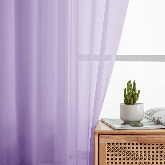 Lavender Sheer Curtains for Bedroom Living Room 45 Inch Length 2 Panels - Image 6