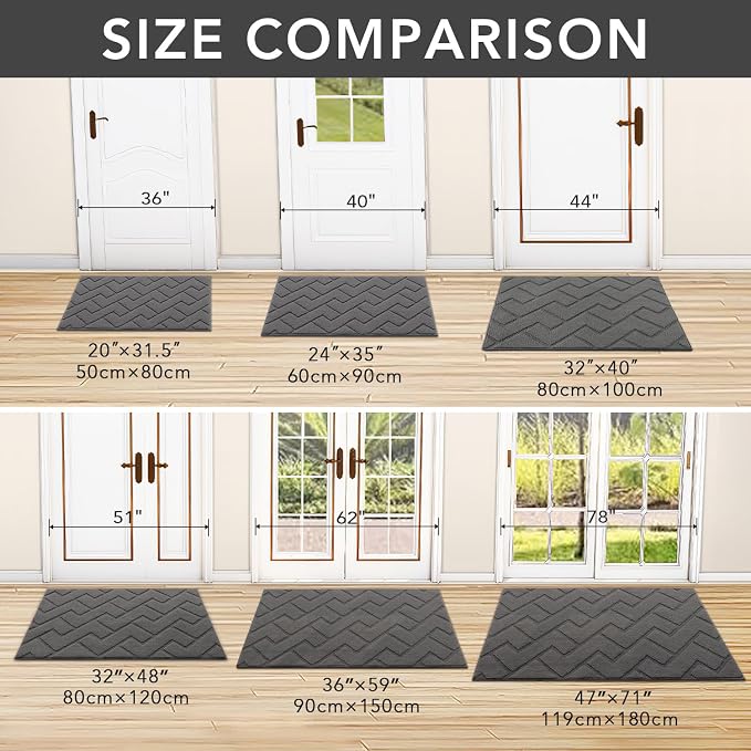 hicorfe Indoor Doormat, Front Back Door Mat Rubber Backing Non Slip Door Mats - Image 2