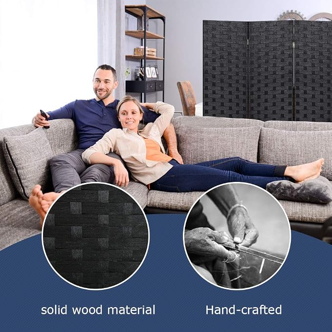FDW Room Divider 6FT Wall Divider Wood Screen 4 Panels Wood Mesh Hand-Woven - Image 5