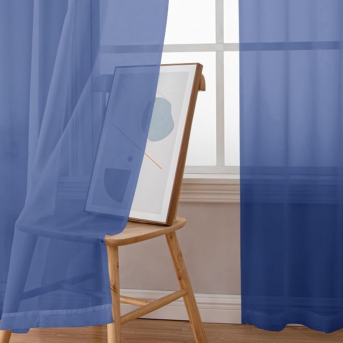 Simplebrand Royal Blue Sheer Curtains 84 Inches Long 2 Panels, Light Filtering - Image 3