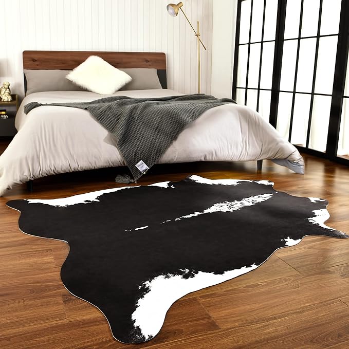 BENRON Premium Cowhide Rug Black, Faux Cow Hide Rugs - Image 3