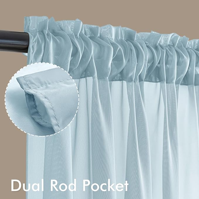 MIULEE Sky Blue Sheer Curtains 108 Inches Long, 4 Panels Set, Light Filtering - Image 3