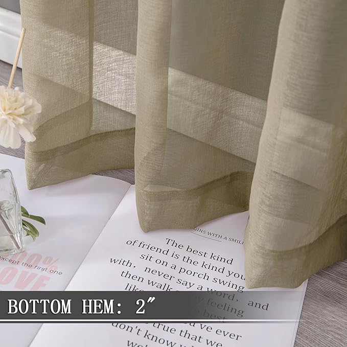 Tollpiz Short Sheer Curtains Linen Textured Bedroom Curtain Sheers Light - Image 4