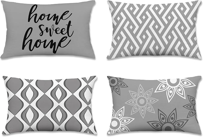 Hexagram Grey Geometric Pillow Covers 12x20 Set of 4, Decorative Outdoor Modern by Hexagram