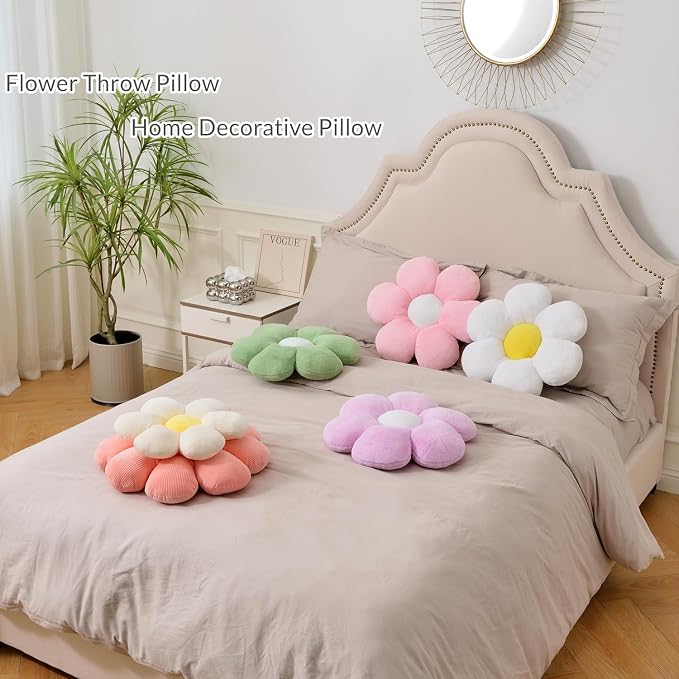 Purple Flower Pillow，19.6In Floor Pillow Cushion Flower Shaped Throw Pillow - Image 5