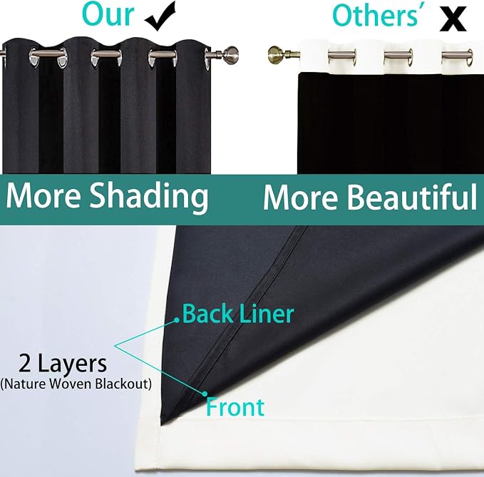 Yakamok 100% Blackout Window Curtain Panels, Heat and Full Light Blocking Drapes - Image 5