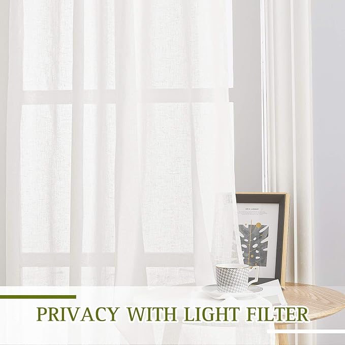 NICETOWN Faux Flax Linen Light Filtering Sheer Curtains - Image 5