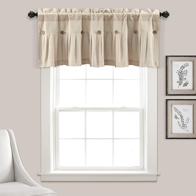 Lush Decor Linen Button Farmhouse Valance, Dark Linen by LushDecor