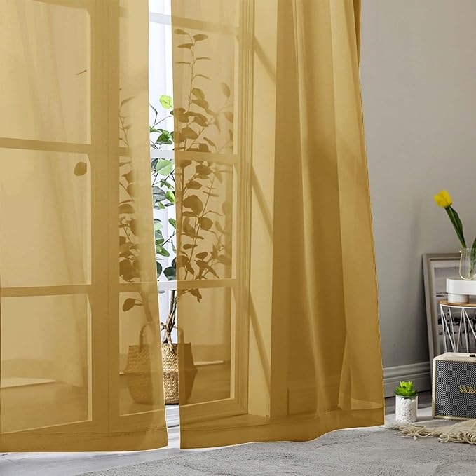 Gold Sheer Curtain for Bedroom Living Room 78 Inches Long 2 Panels Set - Image 9